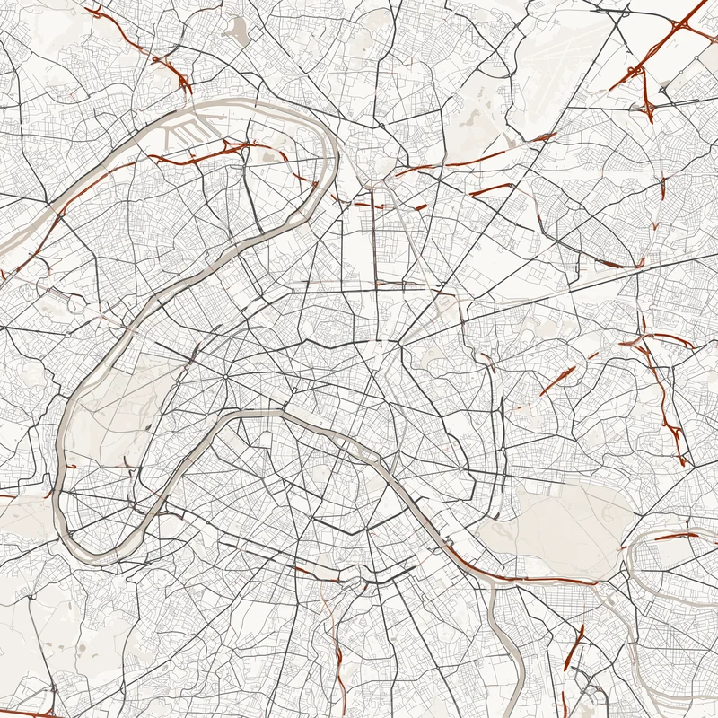 A Paris map poster in Rice Paper: the whole city inside the loop of the Seine