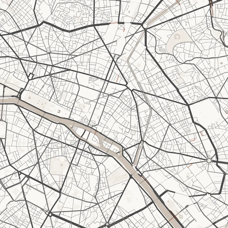 The same print closer: the centre of Paris, where the Seine splits around its islands